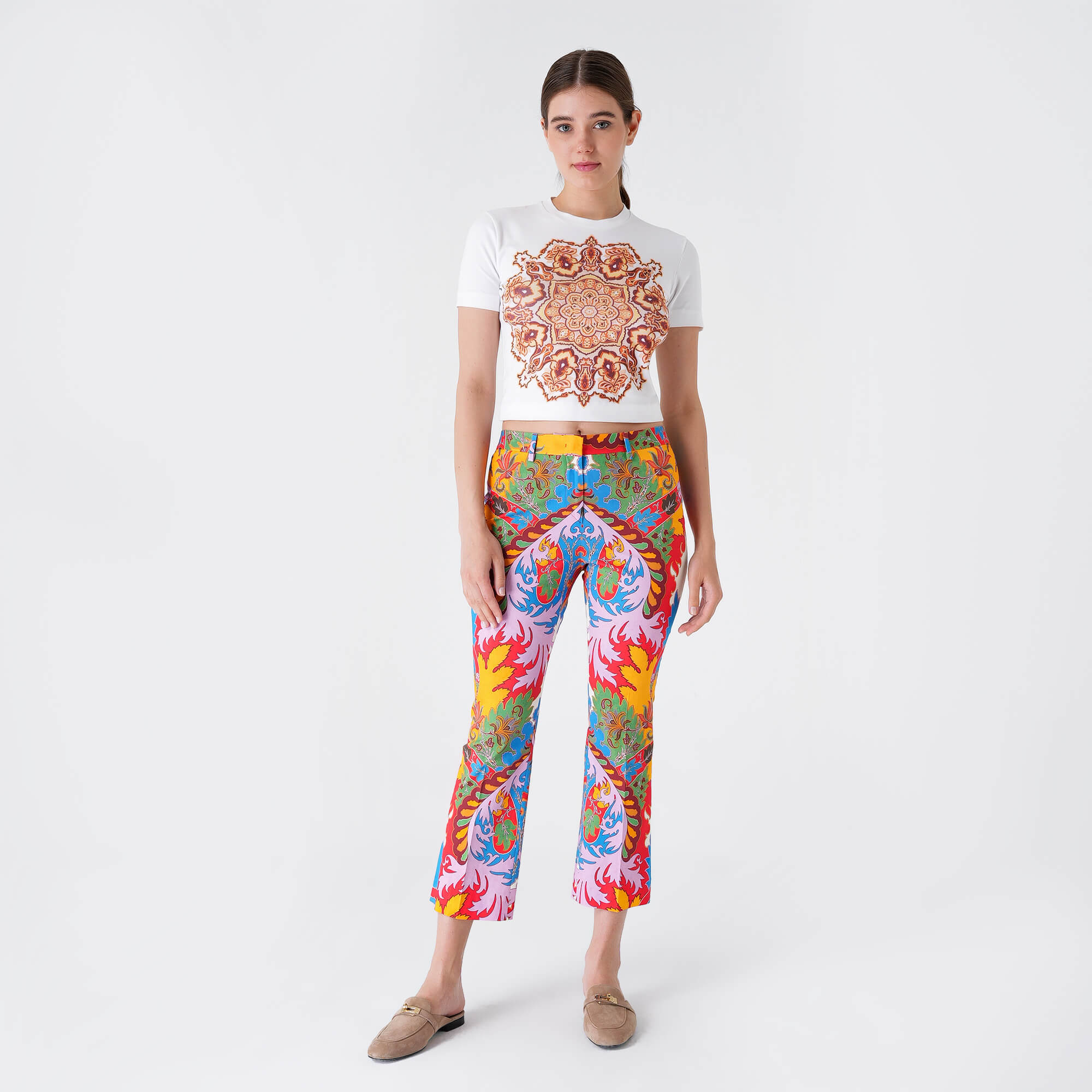 Etro - Multicolor Floral Print Cotton Flare Pants